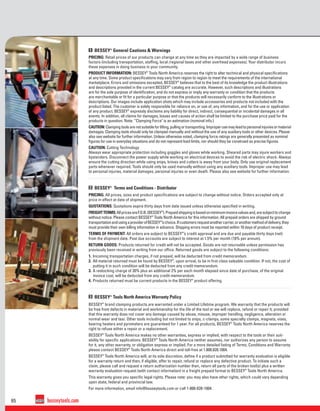 65 besseytools.com
1 BESSEY®
General Cautions & Warnings
PRICING: Retail prices of our products can change at any time as they are impacted by a wide range of business
factors (including transportation, stafﬁng, local /regional taxes and other overhead expenses). Your distributor incurs
these expenses in doing business in your community.
PRODUCT INFORMATION: BESSEY®
Tools North America reserves the right to alter technical and physical speciﬁcations
at any time. Some product speciﬁcations may vary from region to region to meet the requirements of the international
marketplace. Errors and omissions excepted, BESSEY®
believes that to the best of its knowledge the product illustrations
and descriptions provided in the current BESSEY®
catalog are accurate. However, such descriptions and illustrations
are for the sole purpose of identiﬁcation, and do not express or imply any warranty or condition that the products
are merchantable or ﬁt for a particular purpose or that the products will necessarily conform to the illustrations or
descriptions. Our images include application shots which may include accessories and products not included with the
product listed. The customer is solely responsible for reliance on, or use of, any information, and for the use or application
of any product. BESSEY®
expressly disclaims any liability for direct, indirect, consequential or incidental damages in all
events. In addition, all claims for damages, losses and causes of action shall be limited to the purchase price paid for the
products in question. Note: “Clamping Force" is an estimation (nominal info.)
CAUTION:Clampingtoolsarenotsuitableforlifting,pullingortransporting.Improperusemayleadtopersonalinjuriesormaterial
damages. Clamping tools should only be clamped manually and without the use of any auxiliary tools or other devices. Please
also see website for further information. Unless otherwise noted, clamping force ratings are generally presented as nominal
ﬁgures for use in everyday situations and do not represent load limits, nor should they be construed as precise ﬁgures.
CAUTION: Cutting Technology
Always wear appropriate protection including goggles and gloves while working. Sheared parts may injure workers and
bystanders. Disconnect the power supply while working on electrical devices to avoid the risk of electric shock. Always
ensure the cutting direction while using snips, knives and cutters is away from your body. Only use original replacement
parts whenever required. Tools should only be used manually without using any auxiliary tools. Improper use may lead
to personal injuries, material damages, personal injuries or even death. Please also see website for further information.
2 BESSEY®
Terms and Conditions - Distributor
PRICING: All prices, sizes and product speciﬁcations are subject to change without notice. Orders accepted only at
price in effect at date of shipment.
QUOTATIONS: Quotations expire thirty days from date issued unless otherwise speciﬁed in writing.
FREIGHTTERMS:AllpricesareF.O.B.(BESSEY®
).Prepaidshippingisbasedonminimuminvoicevaluesand,aresubjecttochange
without notice. Please contact BESSEY®
Tools North America for this information. All prepaid orders are shipped by ground
transportationandusingaproviderofBESSEY®
’schoice.Ifcustomersrequestanothercarrier,oranothermethodofdelivery,they
must provide their own billing information in advance. Shipping errors must be reported within 10 days of product receipt.
TERMS OF PAYMENT: All orders are subject to BESSEY®
’s credit approval and are due and payable thirty days (net)
from the shipment date. Past due accounts are subject to interest at 1.5% per month (18% per annum).
RETURN GOODS: Products returned for credit will not be accepted. Goods are not returnable unless permission has
previously been received in writing from our ofﬁce. Returned goods are subject to the following conditions:
1. Incoming transportation charges, if not prepaid, will be deducted from credit memorandum.
2. All material returned must be found by BESSEY®
, upon arrival, to be in ﬁrst class saleable condition. If not, the cost of
putting it in such condition will be deducted from any credit memorandum.
3. A restocking charge of 20% plus an additional 2% per each month elapsed since date of purchase, of the original
invoice cost, will be deducted from any credit memorandum.
4. Products returned must be current products in the BESSEY®
product offering.
3 BESSEY®
Tools North America Warranty Policy
BESSEY®
brand clamping products are warranted under a Limited Lifetime program. We warranty that the products will
be free from defects in material and workmanship for the life of the tool or we will replace, refund or repair it; provided
that this warranty does not cover any damage caused by abuse, misuse, improper handling, negligence, alteration or
normal wear and tear. Other tools including but not limited to snips, c-clamps, some specialty clamps, magnets, vises,
bearing heaters and pyrometers are guaranteed for 1 year. For all products, BESSEY®
Tools North America reserves the
right to refuse either a repair or a replacement.
BESSEY®
Tools North America makes no other warranties, express or implied, with respect to the tools or their suit-
ability for speciﬁc applications. BESSEY®
Tools North America neither assumes, nor authorizes any person to assume
for it, any other warranty, or obligation express or implied. For a more detailed listing of Terms, Conditions and Warranty
please contact BESSEY®
Tools North America direct and toll-free at 1.800.828.1004.
BESSEY®
Tools North America will, at its sole discretion, deﬁne if a product submitted for warranty evaluation is eligible
for a warranty return and then, if eligible, offer to repair, refund or replace any defective product. To initiate such a
claim, please call and request a return authorization number then, return all parts of the broken tool(s) plus a written
warranty evaluation request (with contact information) in a freight prepaid format to BESSEY®
Tools North America.
This warranty gives you speciﬁc legal rights. Please note: you may also have other rights, which could vary depending
upon state, federal and provincial law.
For more information, email info@besseytools.com or call 1-800-828-1004.
 