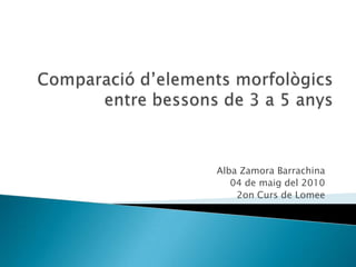 Comparació d’elements morfològics entre bessons de 3 a 5 anys Alba Zamora Barrachina 04 de maig del 2010 2on Curs de Lomee 
