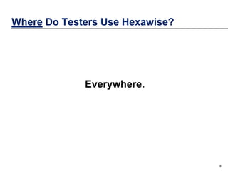 Where Do Testers Use Hexawise?

Everywhere.

8

 