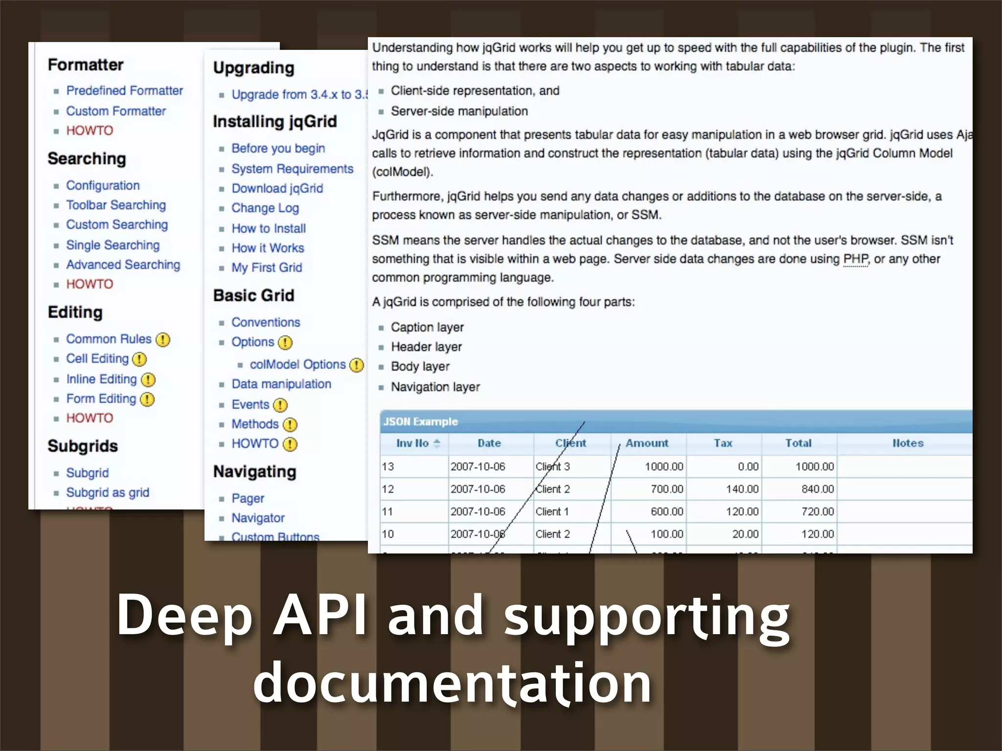 Deep API and supporting
    documentation
 