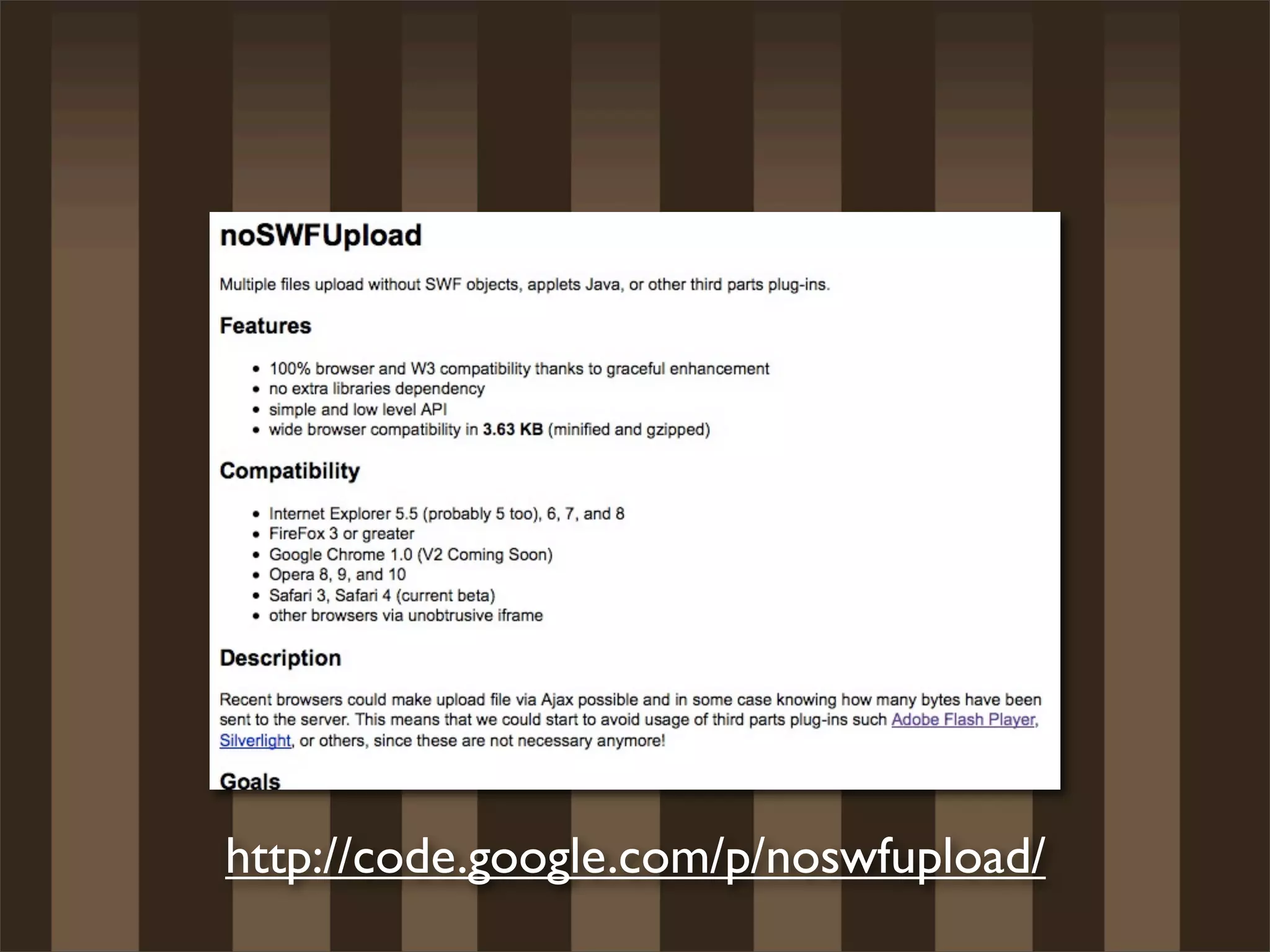 http://code.google.com/p/noswfupload/
 