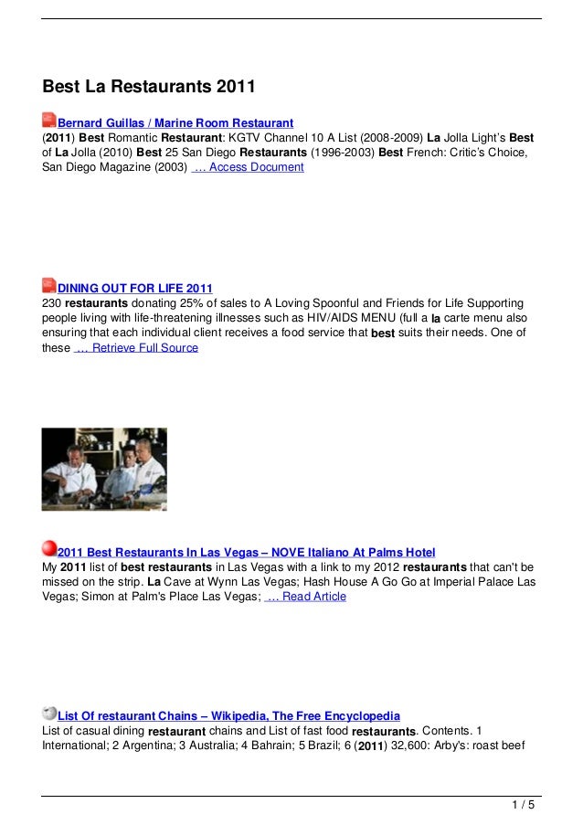 Best La Restaurants 2011