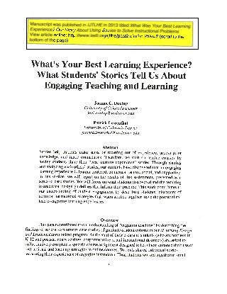 What’s your best learning experience? What students’ stories tell us about engaging teaching and learning