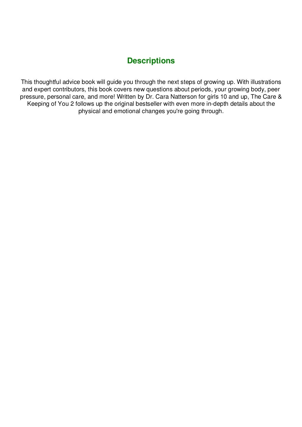 Best[PDF]The Care and Keeping of You 2 The Body Book for