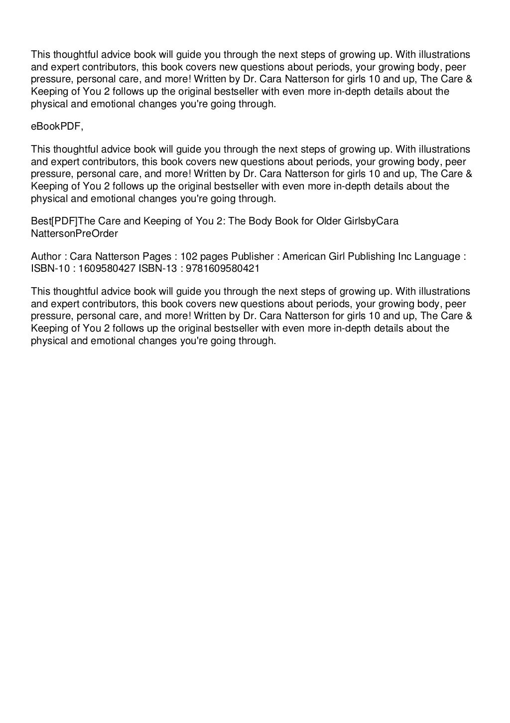 Best[PDF]The Care and Keeping of You 2 The Body Book for