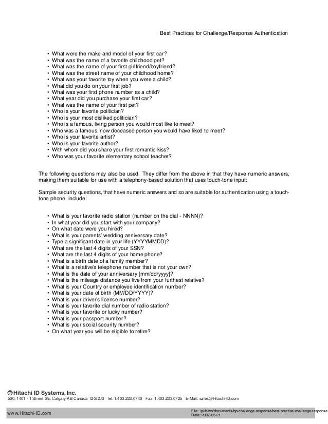 Best Practices for Challenge/Response Authentication