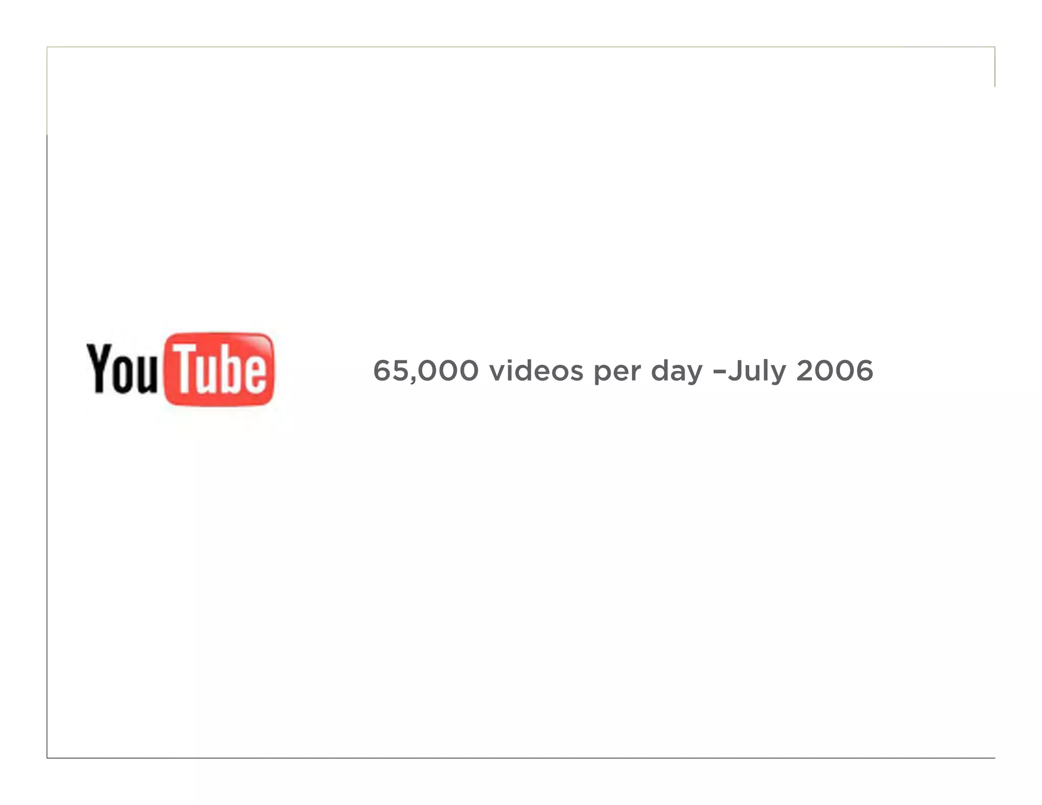 65,000 videos per day –July 2006




                                   12
 