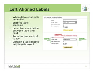 Left Aligned Labels
• When data required is
  unfamiliar
• Enables label
  scanning
• Less clear association
  between lab...