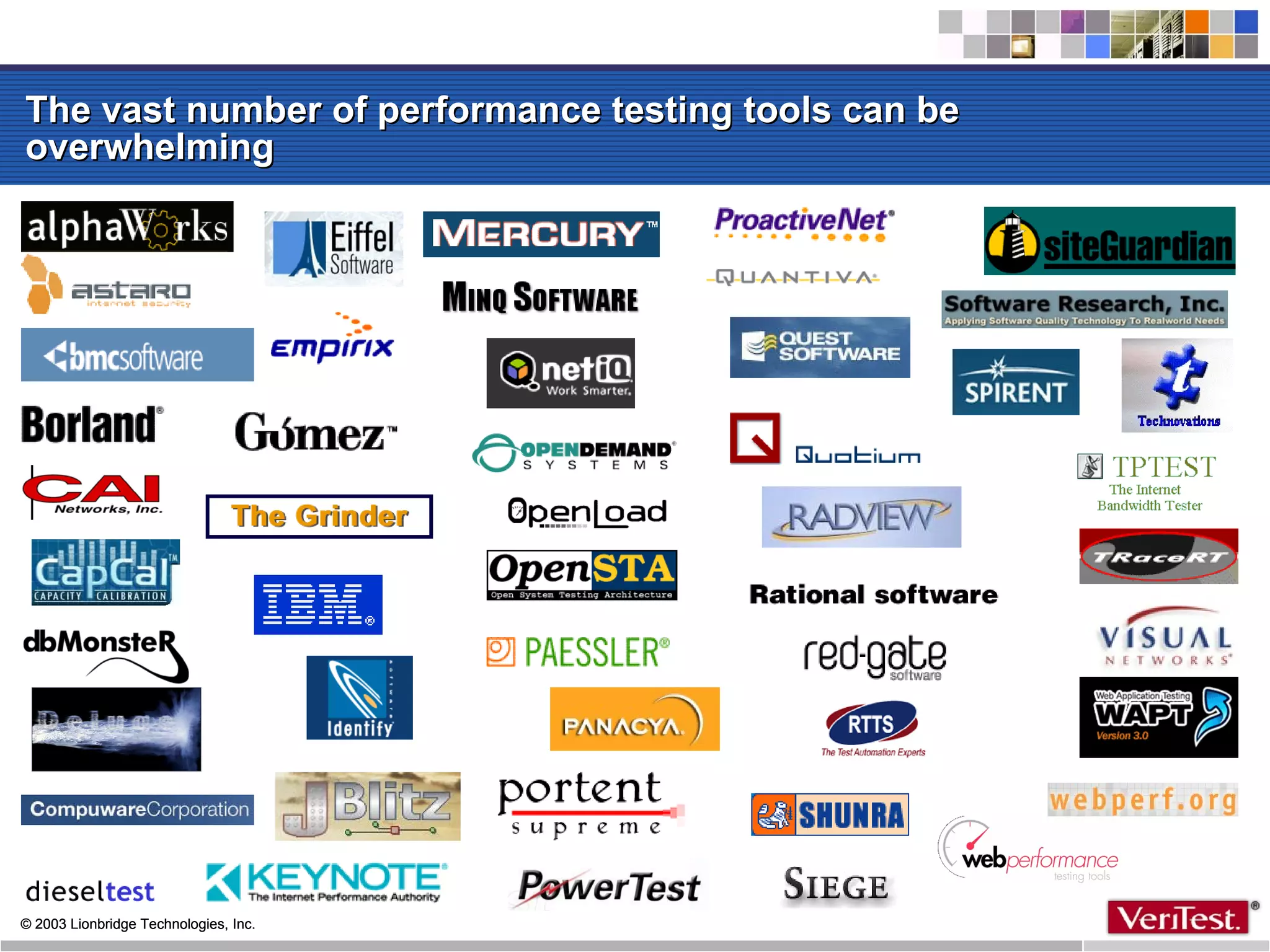 The vast number of performance testing tools can be overwhelming 