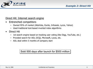 Example 2: Direct Hit <ul><li>Direct Hit: Internet search engine </li></ul><ul><li>Entrenched competitors </li></ul><ul><u...