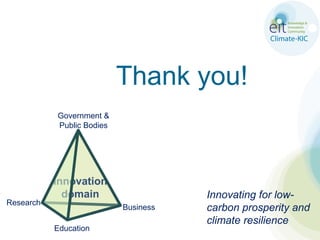 Thank you!
           Government &
           Public Bodies




           Innovation
             domain                   Innovating for low-
Research
                           Business   carbon prosperity and
                                      climate resilience
           Education
 