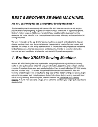 Brother XR9550 165 Stitches Computer Sewing Machine, 8 Buttonholes, Font,  Ext Table, Threader, Start/Stop, Needle Up/Down, Speed Control, 8 Feet, Case