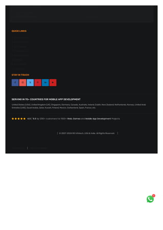 SERVING IN 70+ COUNTRIES FOR MOBILE APP DEVELOPMENT
UnitedStates(USA),UnitedKingdom(UK),Singapore,Germany,Canada,Australia,Ireland,Dublin,NewZealand,Netherlands,Norway,UnitedArab
Emirates(UAE),SaudiArabia,Qatar,Kuwait,Finland,Mexico,Switzerland,Spain,France,etc.
     4.9 / 5.0 by 1250+ customers for 1500+ Web, Games and Mobile App Development Projects.
 Unity3D Game Development
 AI Game Development
 Mobile Game Development
 Card Games
 Board Games
 Casino Games
QUICK LINKS
 About Company
 Blog Resources
 Our Openings
 Client Reviews
 Meet the team
 Life@RG
 Work Insights
 Get Connect
STAYIN TOUCH
     
© 2007-2024 RG Infotech,USA& India. AllRightsReserved.
Privacy Policy Terms& Conditions
1
 