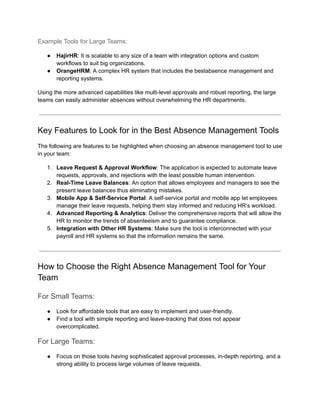 Top absence management tool for small to large teams | PDF