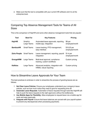 Top absence management tool for small to large teams | PDF