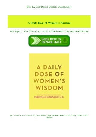 [Best!] A Daily Dose of Women's Wisdom [Doc]
A Daily Dose of Women's Wisdom
'Full_Pages', , *D.O.W.N.L.O.A.D.* PDF, $DOWNLOAD$ [EBOOK], DOWNLOAD
[[F.r.e.e D.o.w.n.l.o.a.d R.e.a.d]], {read online}, PDF EBOOK DOWNLOAD, [Doc], DOWNLOAD
@PDF
 