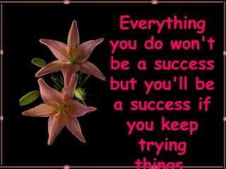 Everything you do won't be a success but you'll be a success if you keep trying things. 