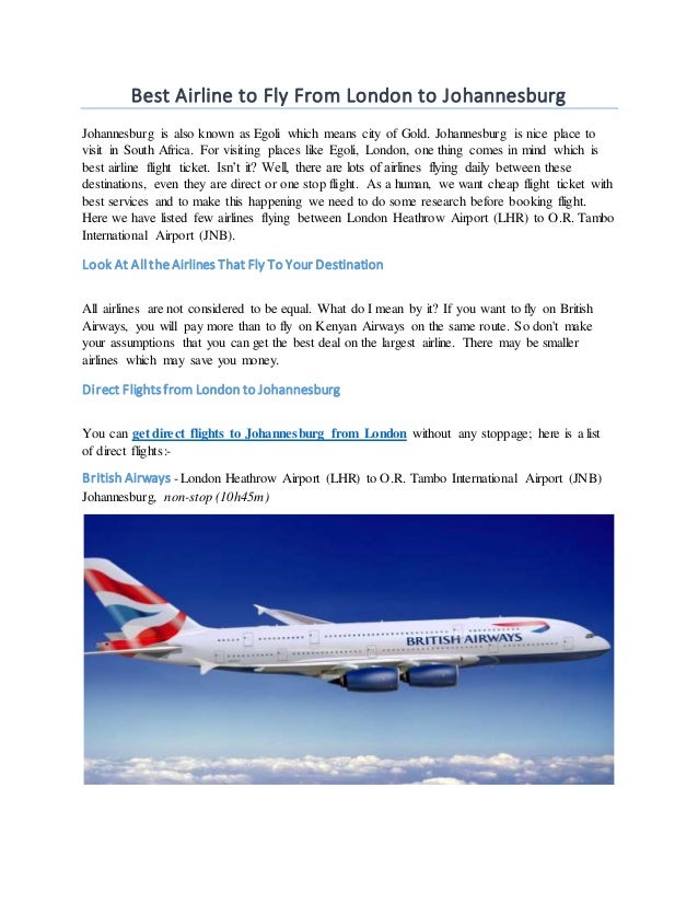 Best Airline to Fly From London to Johannesburg