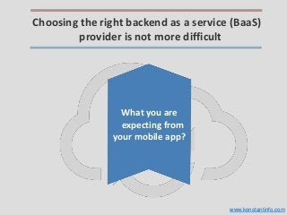 Choosing the right backend as a service (BaaS)
provider is not more difficult
What you are
expecting from
your mobile app?
www.konstantinfo.com
 