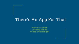 There’s An App For That
Priscilla Cheney
Zackery Honey
Kelsey Swearengen
 