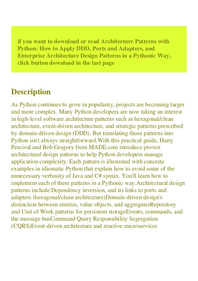 [Best!] Architecture Patterns with Python How to Apply DDD Ports and