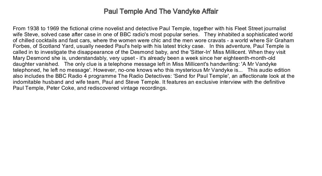 paul temple and the vandyke affair