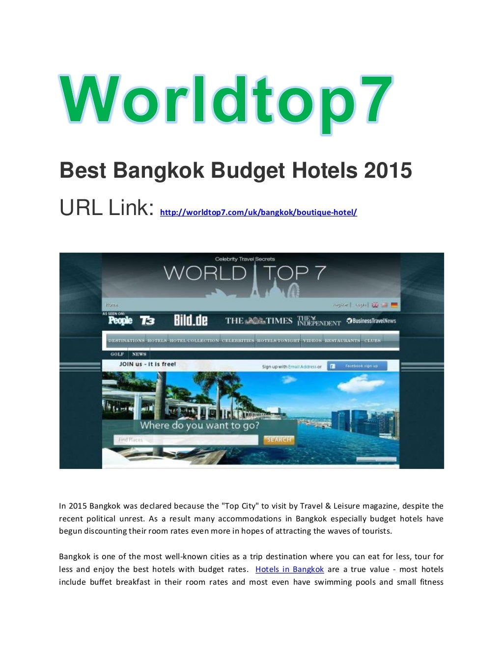 Best Bangkok Budget Hotels 2015