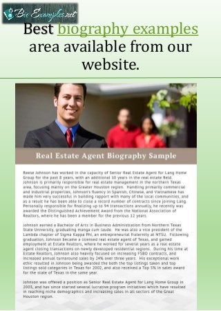 Best biography examples
area available from our
website.
 