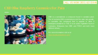 CBD Blue Raspberry Gummies For Pain
CBD is a cannabinoid, a compound found in cannabis plant.
The oil contains CBD concentrations and the uses vary greatly.
In cannabis, the compound that is popular is delta 9
tetrahydrocannabinol or THC. It is an active ingredient found in
marijuana. Marijuana has CBD and THCA and both have
different effects. ...
For more information, visit us at
https://bestbudscbdstore.com/
CALL US NOW (855) 621-0446
 