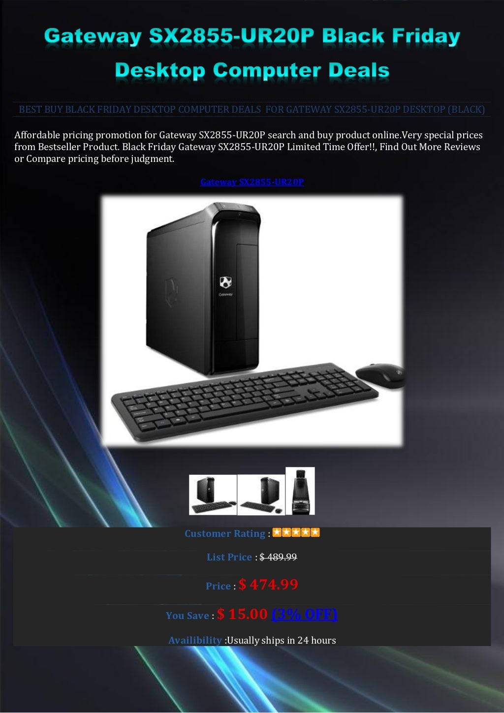 Best buy gateway sx2855 ur20 p black friday desktop computer deals