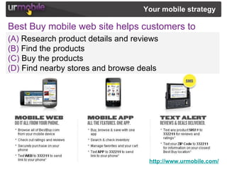 Best Buy mobile web site helps customers to http://www.urmobile.com/ Your mobile strategy   (A)  Research product details ...