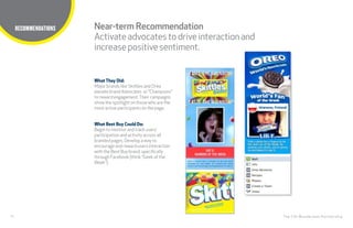 24
TITLE HERE
The CHI Wunderman Partnership
RECOMMENDATIONS Near-term Recommendation
Activateadvocatestodriveinteractionand
increasepositivesentiment.
What They Did:
Major brands like Skittles and Oreo
elevate brand Advocates or “Champions”
to reward engagement.Their campaigns
shine the spotlight on those who are the
most active participants on the page.
What Best Buy Could Do:
Begin to monitor and track users’
participation and activity across all
branded pages. Develop a way to
encourage and reward users interaction
with the Best Buy brand, specifically
through Facebook (think “Geek of the
Week”).
 