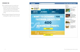 The CHI Wunderman Partnership13
Exchange tab
1It couldn’t be easier to convert your
Facebook Credits to Reward Zone
Points. Just enter the amount and our
calculator gives you an immediate
conversion total. Hit submit and start
using.
2Give the gift of Reward Zone Points by
sending them right from your account.
 