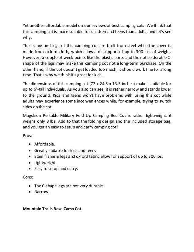 mountain trails base camp cot