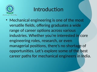 Best Career Paths for Mechanical Engineering Graduates in India | PPTX