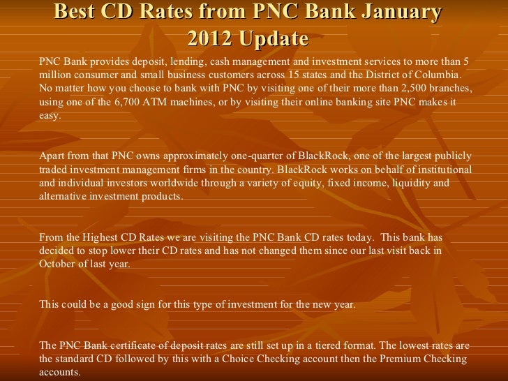 Best cd rates from pnc bank january 2012 update
