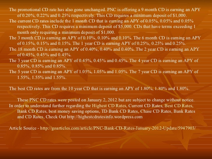Best cd rates from pnc bank january 2012 update