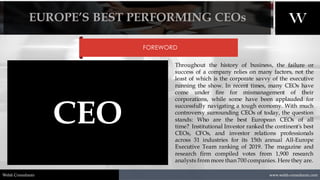 1/10/2021 2
www.welsh-consultants.com
Welsh Consultants
EUROPE’S BEST PERFORMING CEOs
FOREWORD
Throughout the history of b...