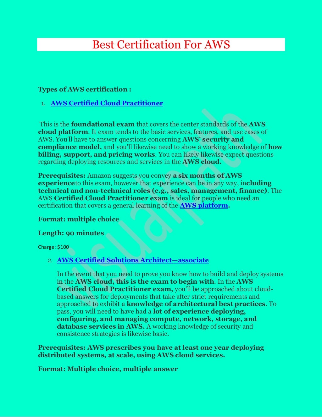 Different Types of certification for aws