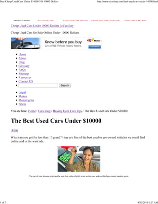 Best Cheap Used Cars Under $10000 Dollars