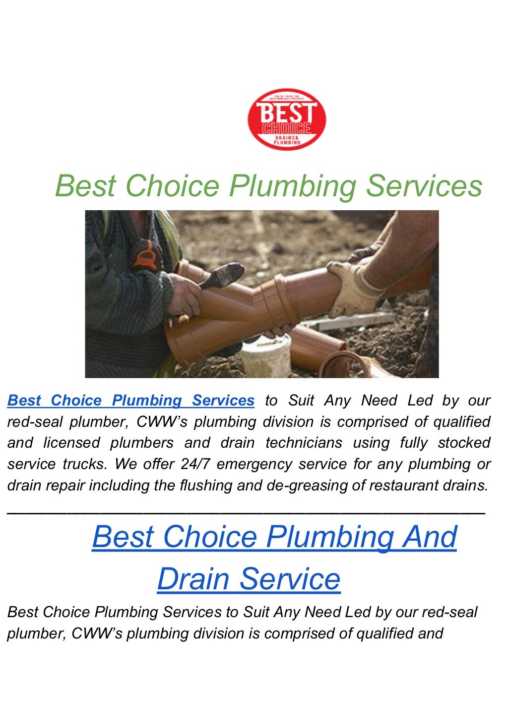 Best choice plumbing services