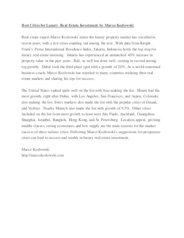 Best Cities for Luxury Real Estate Investment by Marco Kozlowski