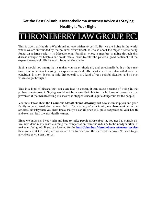 Best Columbus Mesothelioma Attorney Throneberry Law Group Ohio
