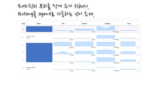 모니터링의 부하를 적게 주기 위해서.
Golang을 agent로 사용하는 것이 추세.
 