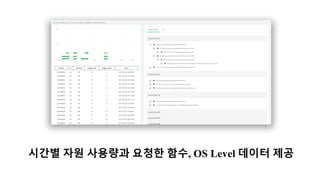 시간별 자원 사용량과 요청한 함수, OS Level 데이터 제공
 