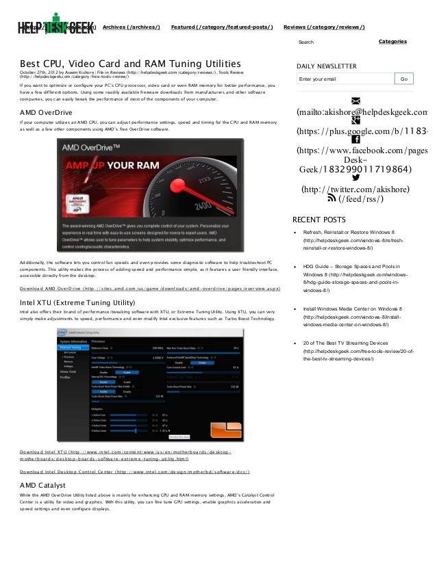 Best Cpu Video Card And Ram Tuning Utilities Help Desk Geek