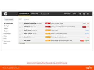 The 35 Best CRMs
See OnePageCRM Features and Pricing
 