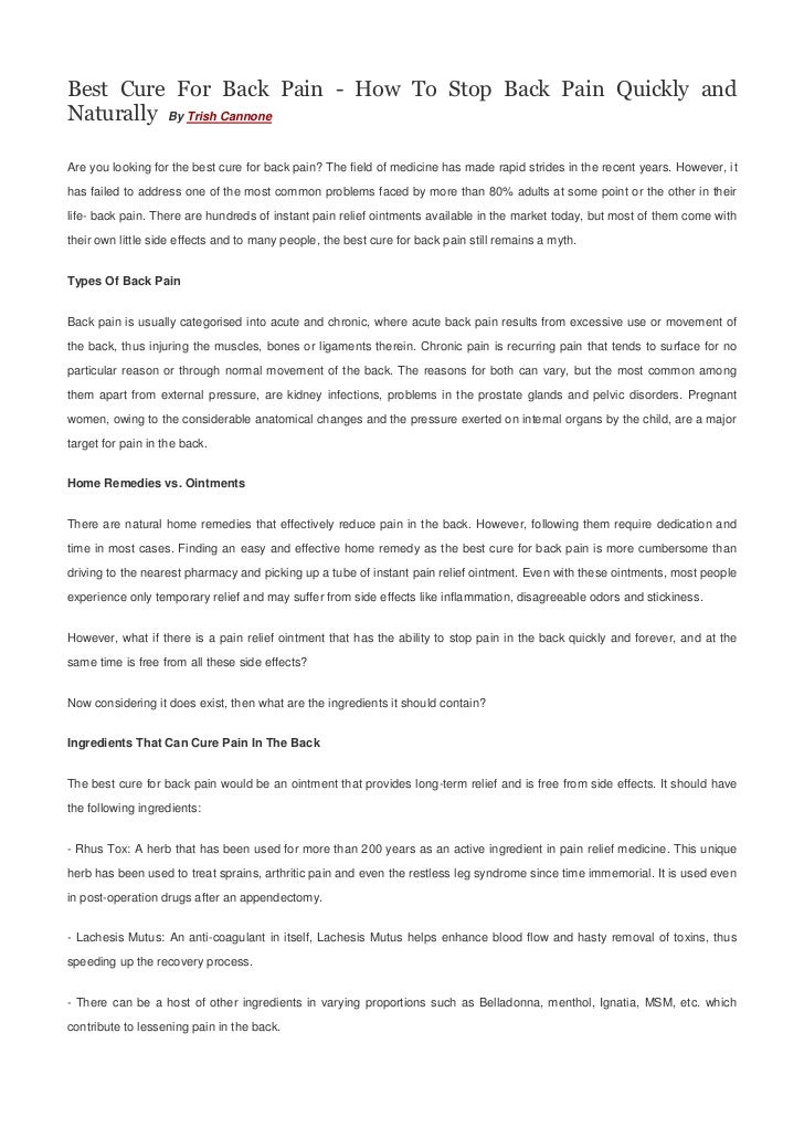 Best Cure For Back Pain How To Stop Back Pain Quickly and Naturally