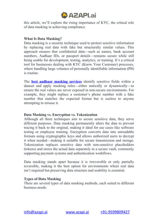 Format Masking Example Best Data Masking Services for KYC Compliance in 2025 | DOCX
