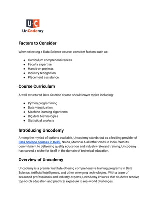 Best Data Science Course in Delhi with Uncodemy | PDF